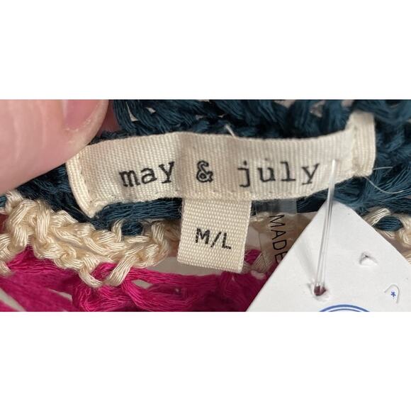 May & July Crochet Bright Knit Vest Size M/L Fringe Long Open - Picture 3 of 6